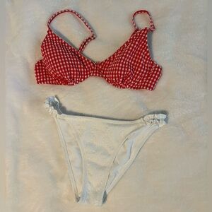 Wild Fable Red Gingham & White Bottoms Mix/Match Bikini Set